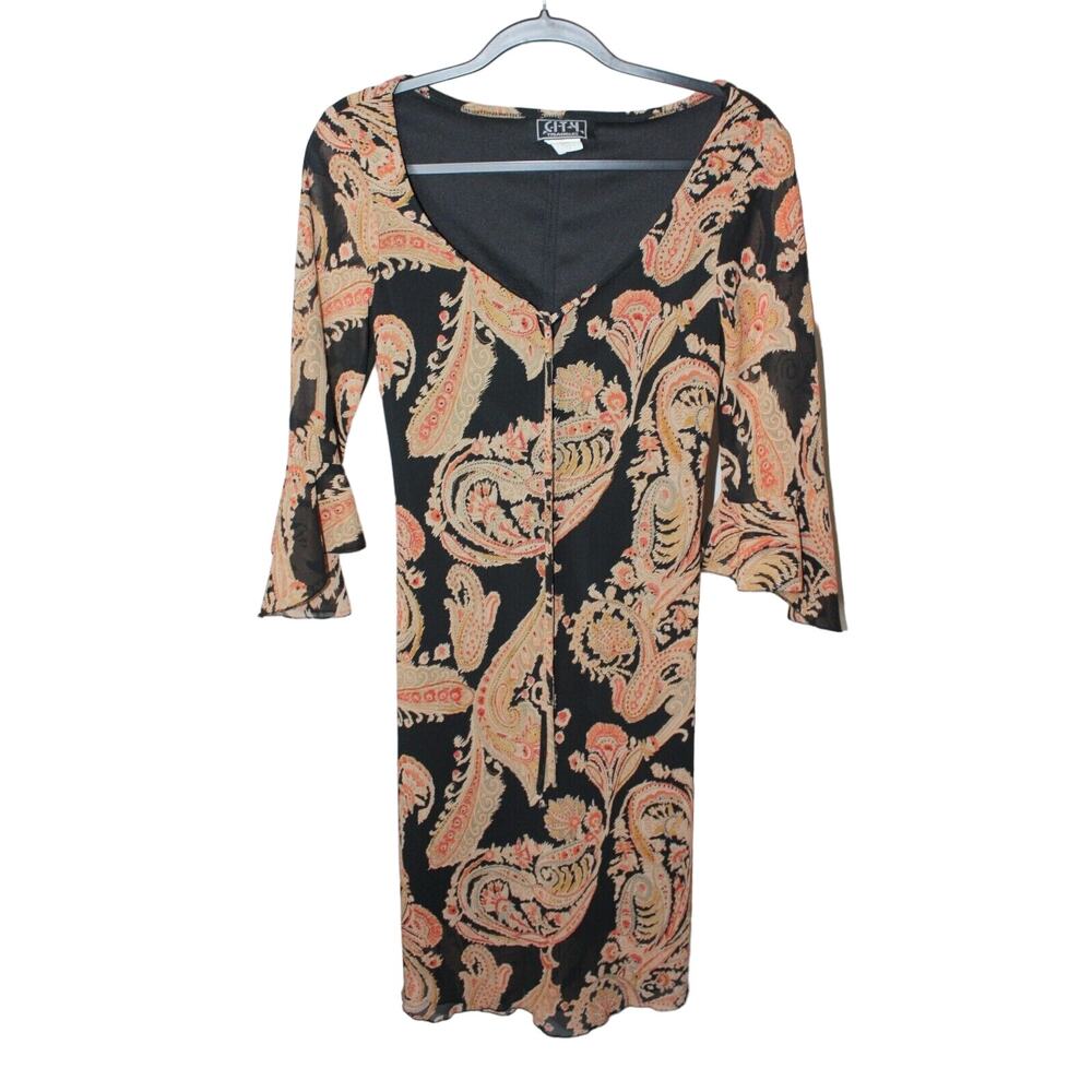 City Triangles Women's Dress Flare Sleeve V-Neck Size 7/8 Polyester Made in USA